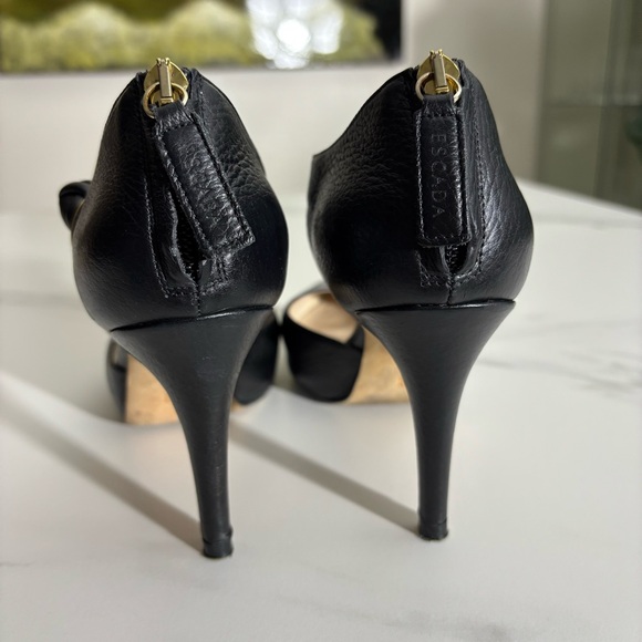 Escada Black Leather Heels with Ankle Strap Sz US 7 - Picture 5 of 13